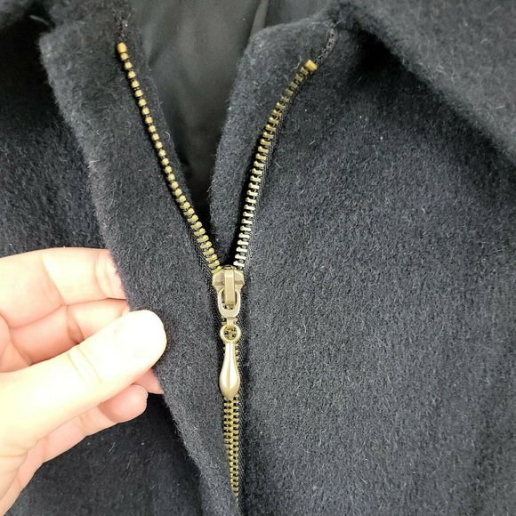 Women's Peruvian Connection Baby Llama & Lambswool Black Trench Coat Size 10 - Picture 4 of 12